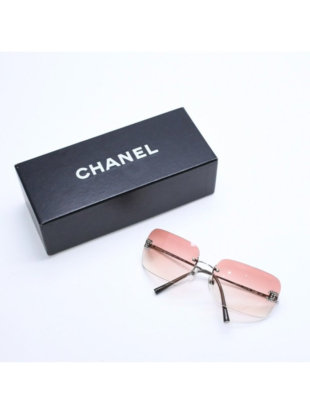 Chanel Rimless Sunglasses Eyewear CC Logo Rhinestone Brown